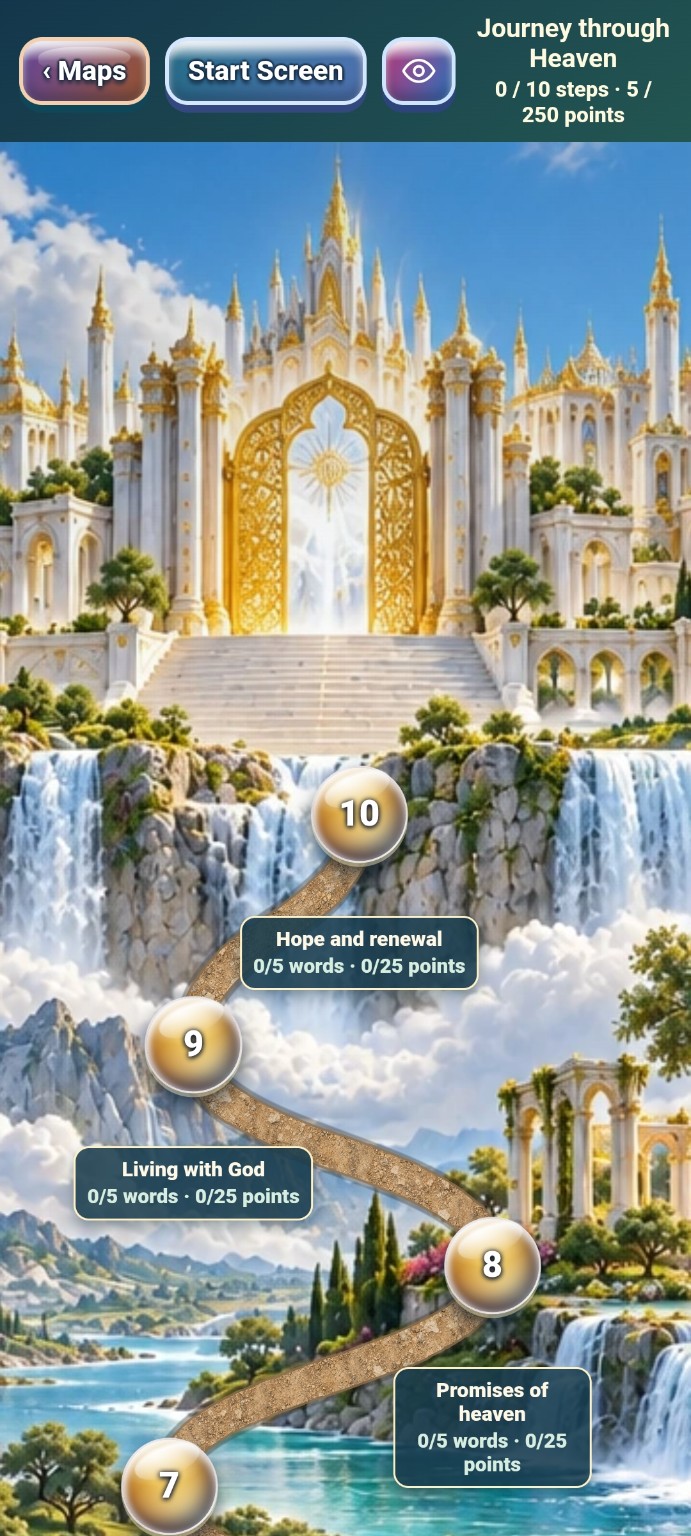 Word-search journey maps in Interactive Bible Journeys