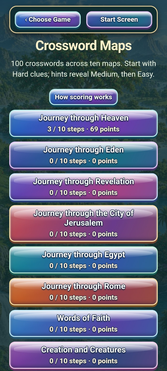 Crossword journeys in Interactive Bible Journeys