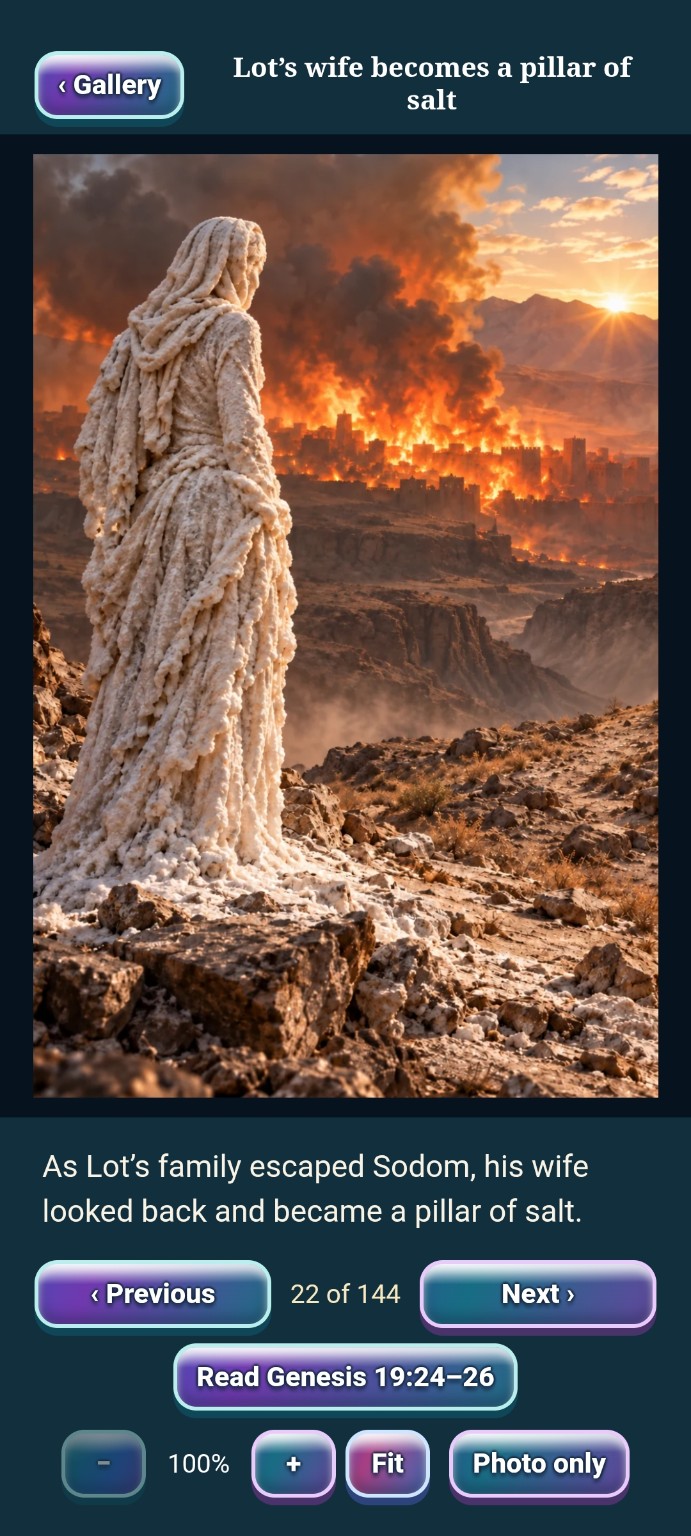 Lot’s wife becomes a pillar of salt in Interactive Bible Journeys
