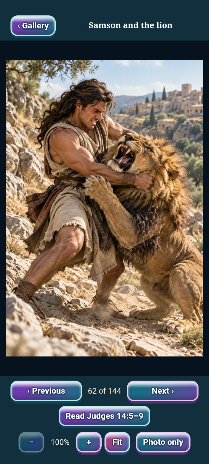 Samson and the lion in Interactive Bible Journeys