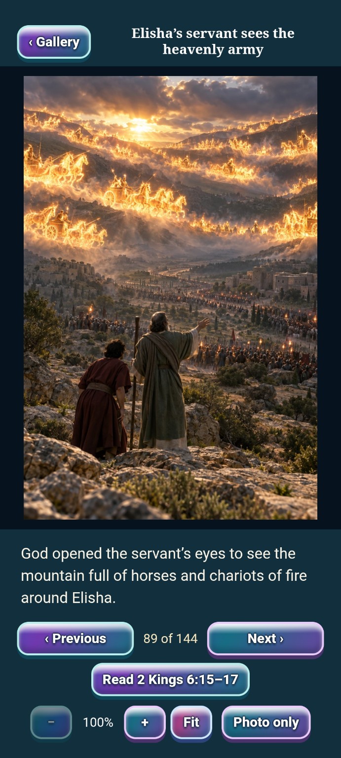 Elisha’s servant sees the heavenly army in Interactive Bible Journeys